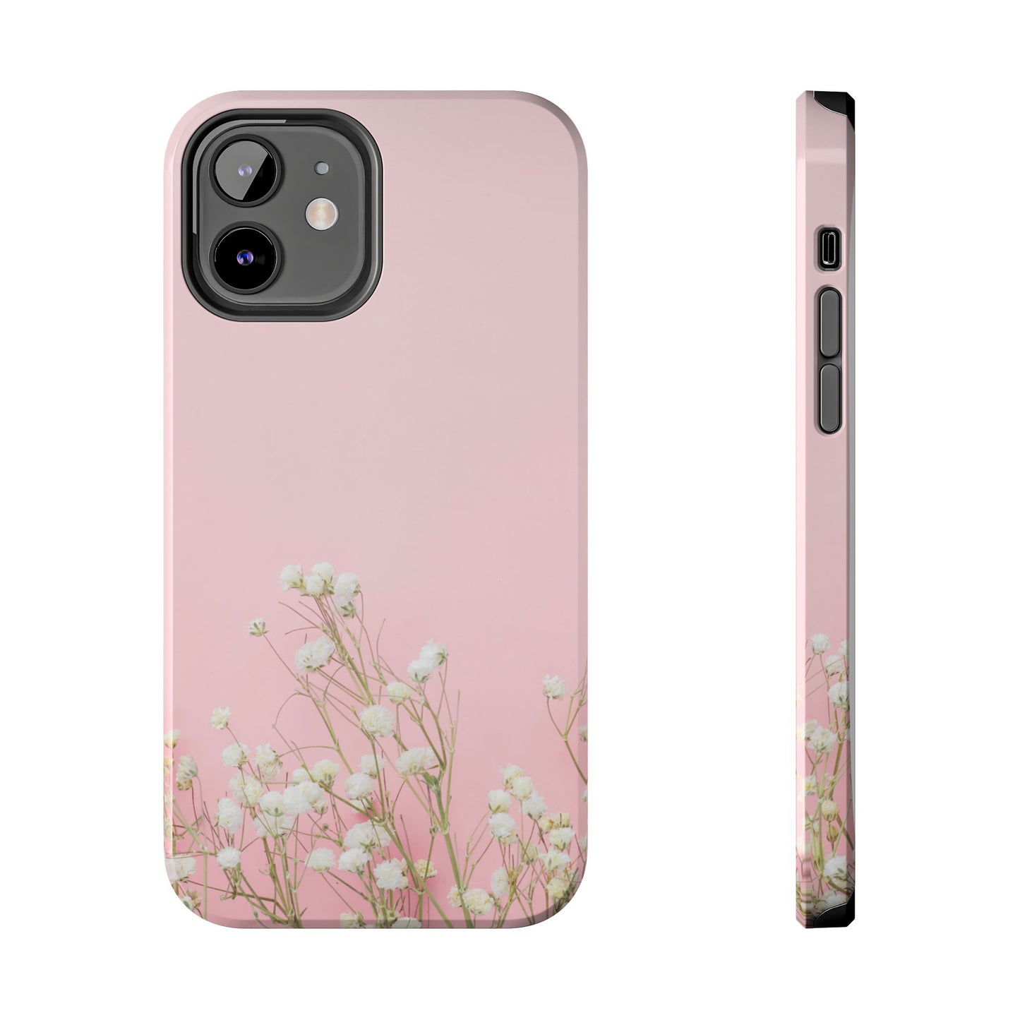 Tough Lightweight Phone Case | Pink | White Flowers | Compatible With Samsung and iPhone Smartphones