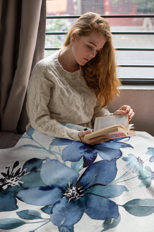 Blue Flowers Fleece Blanket