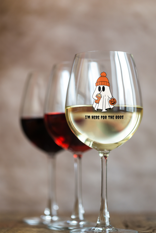 Halloween | Here for the Boos | Ghost | Wine Glass, 12oz