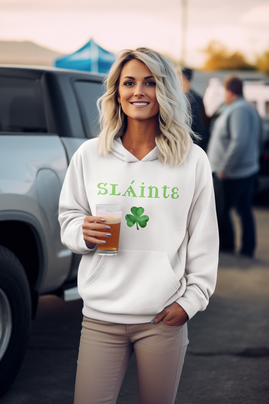 Slainte  |  An Irish Toast to Good Health  |   St Patricks Day Apparel  |  Unisex Hooded Sweatshirt  |  Cute and Cozy Irish Toast with Shamrock