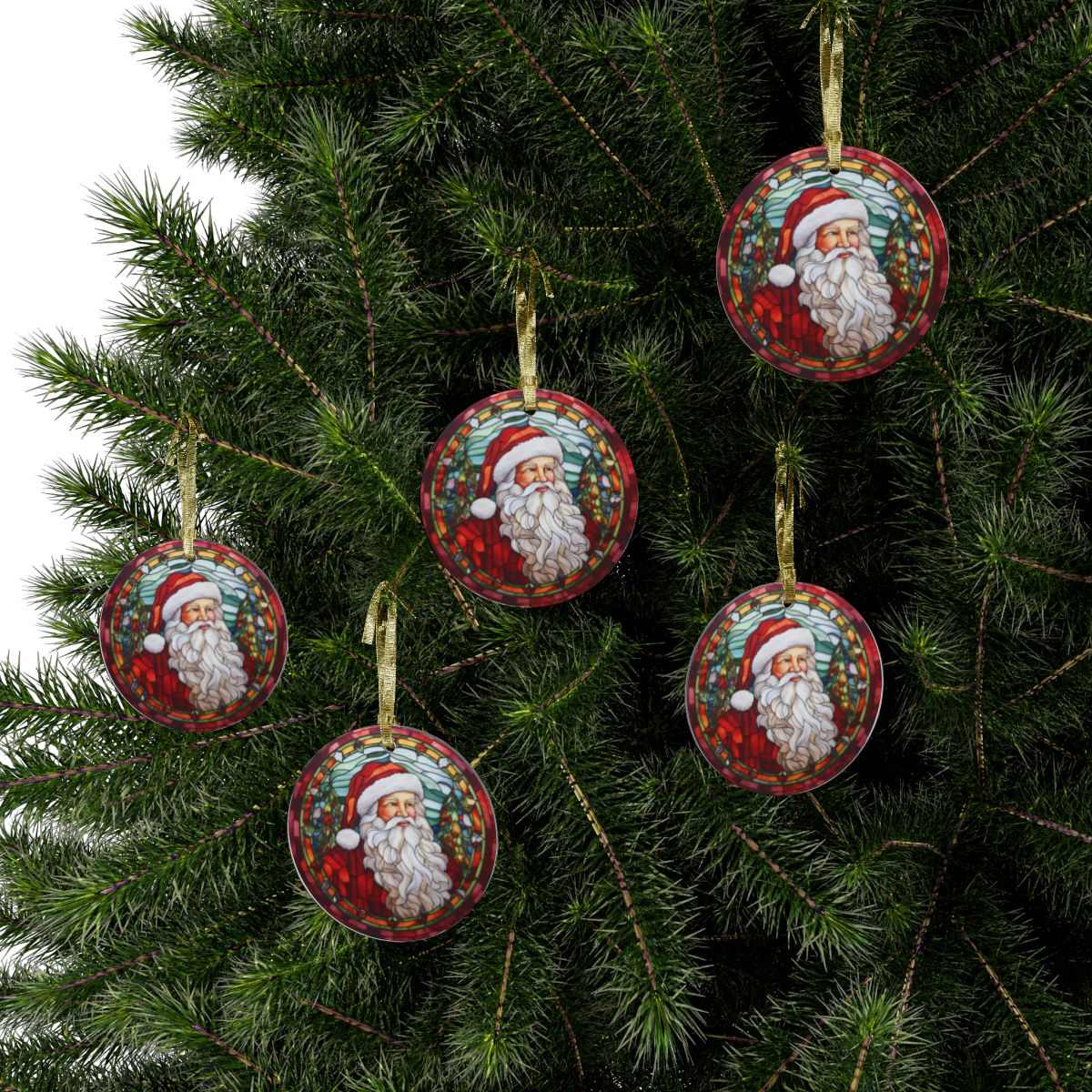 Santa Claus Acrylic Ornaments with Gold Ribbon | Glossy Finish | 3.5 inches