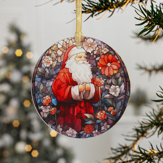 Santa Acrylic Ornaments with Gold Ribbon | Glossy Finish | 3.5 inches