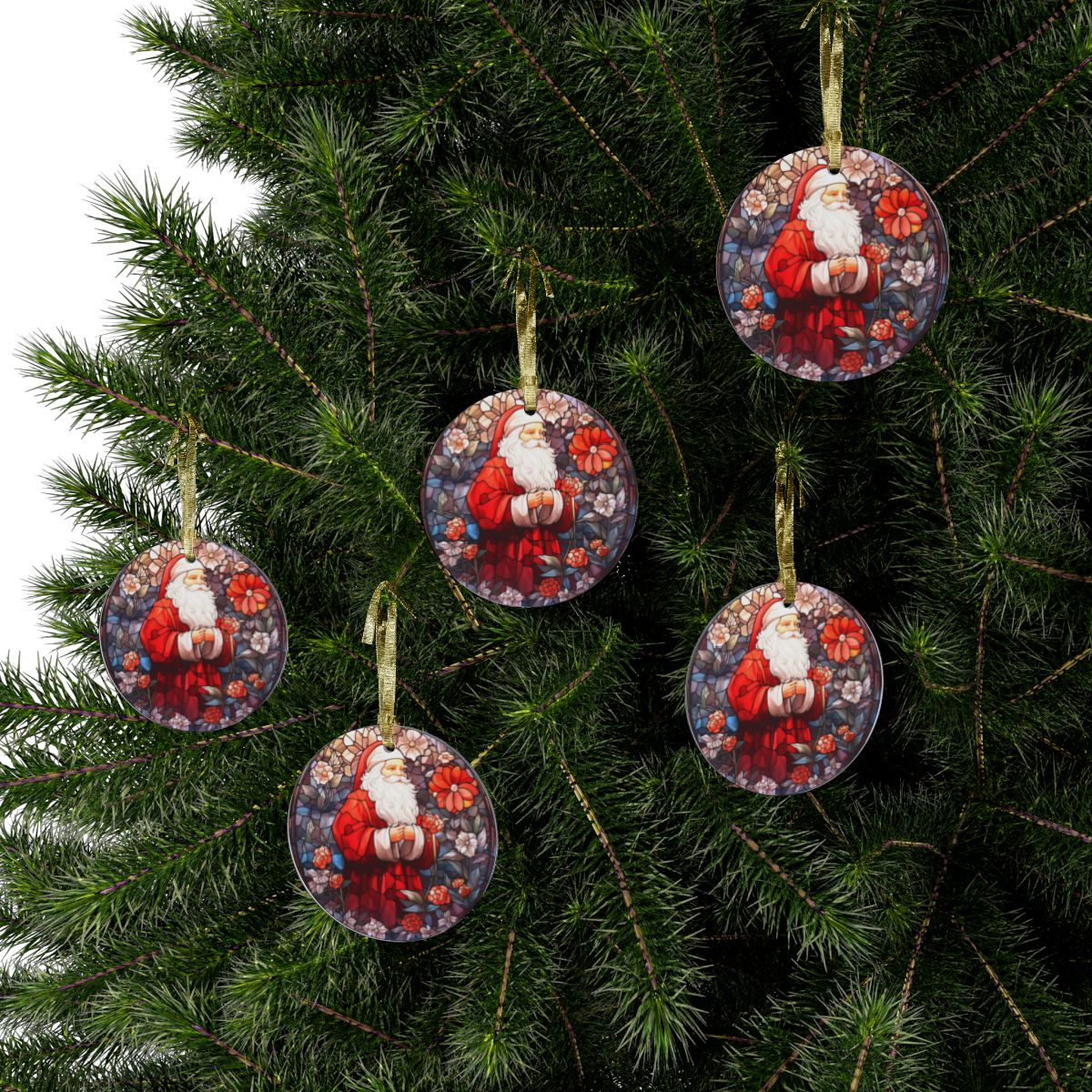 Santa Acrylic Ornaments with Gold Ribbon | Glossy Finish | 3.5 inches