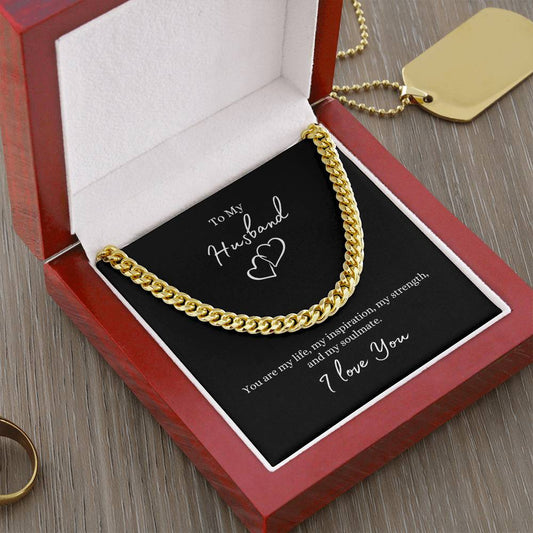 To My Husband -- You Are My Life/Hearts -- Cuban Link Chain