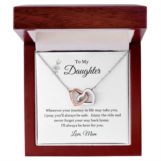 To My Daughter -- Life Journey/Mom -- Interlocking Hearts Necklace