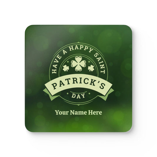 St. Patrick's Day Personalized Corkwood Coaster Set | 4pcs